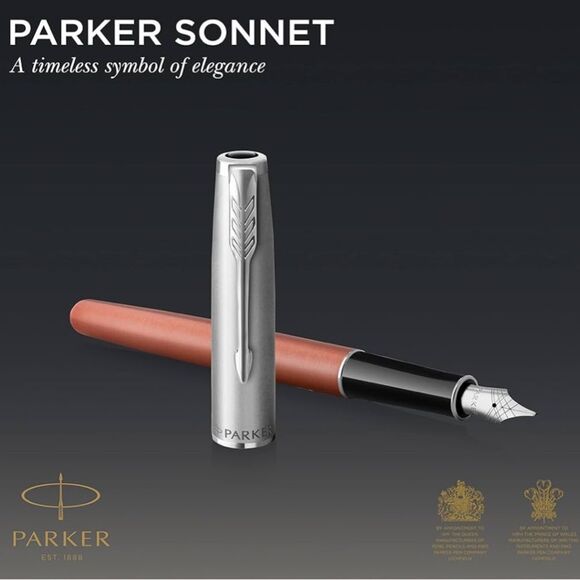 Parker Sonnet Essentials Fountain Pen, silver Orange Lacquer with Palladium Trim - Picture 3 of 10